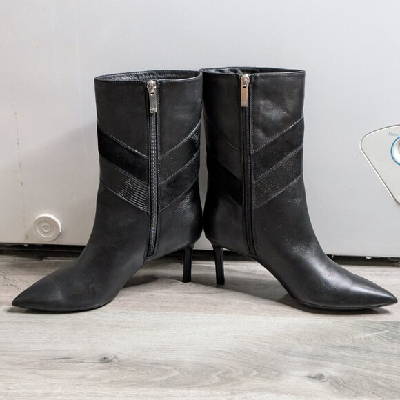 $550 AQUATALIA Miranda nap POINTY TOE STILETTO HEEL Leather/suede BLACK Size 8M - Picture 4 of 9